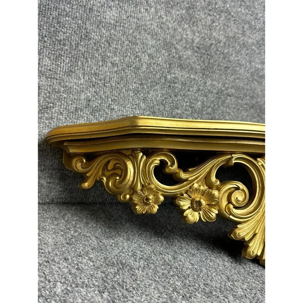 Vintage ornate gold wall shelf 19” French Provincial Hollywood Regency resin